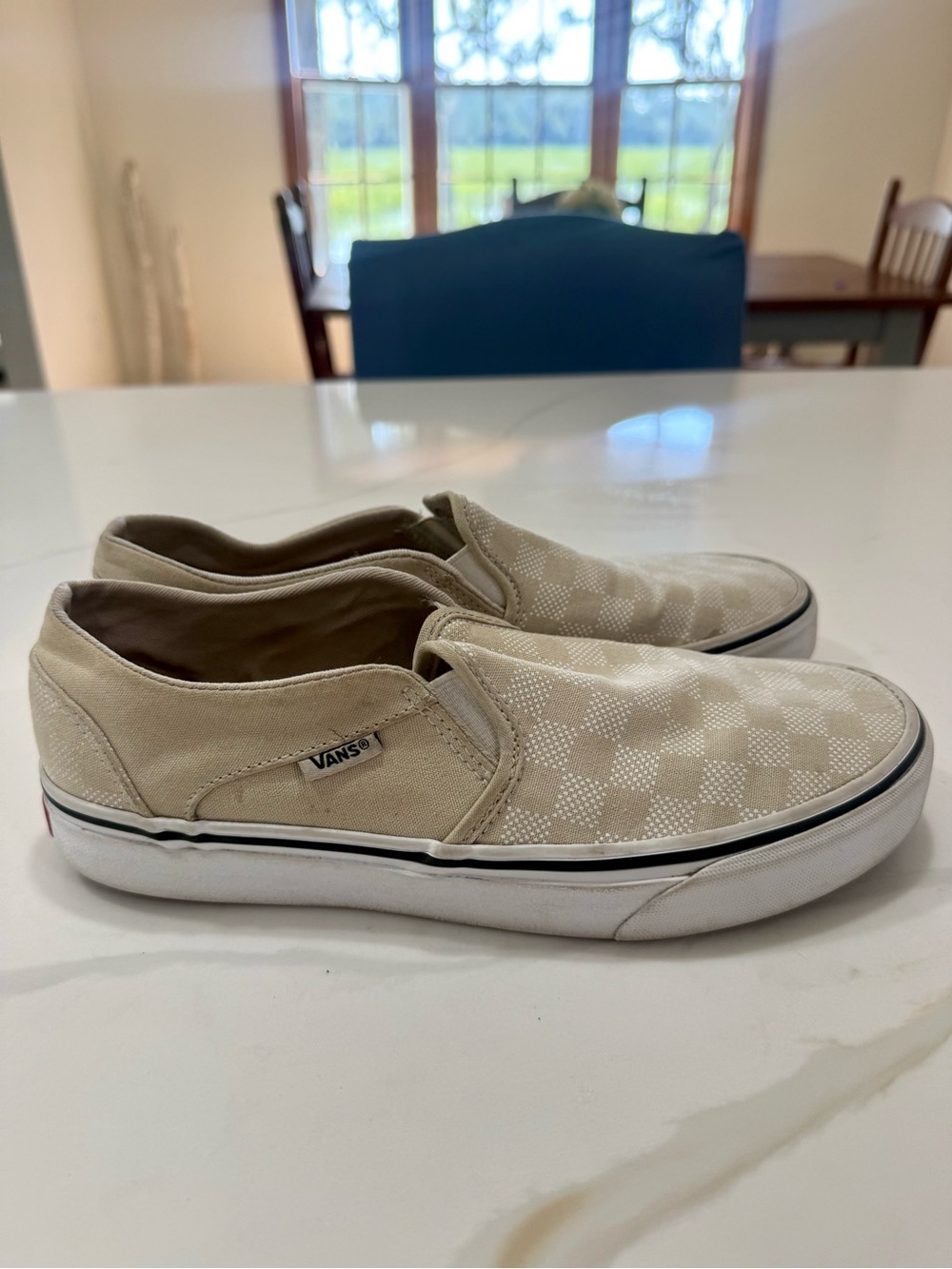 Vans Beige Checkerboard Slip-On Canvas Loafers